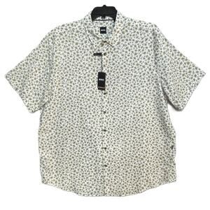 Boss Shirt Men's 3XL Big & Tall Short Slv Stretch Linen Shirt Green Floral NEW
